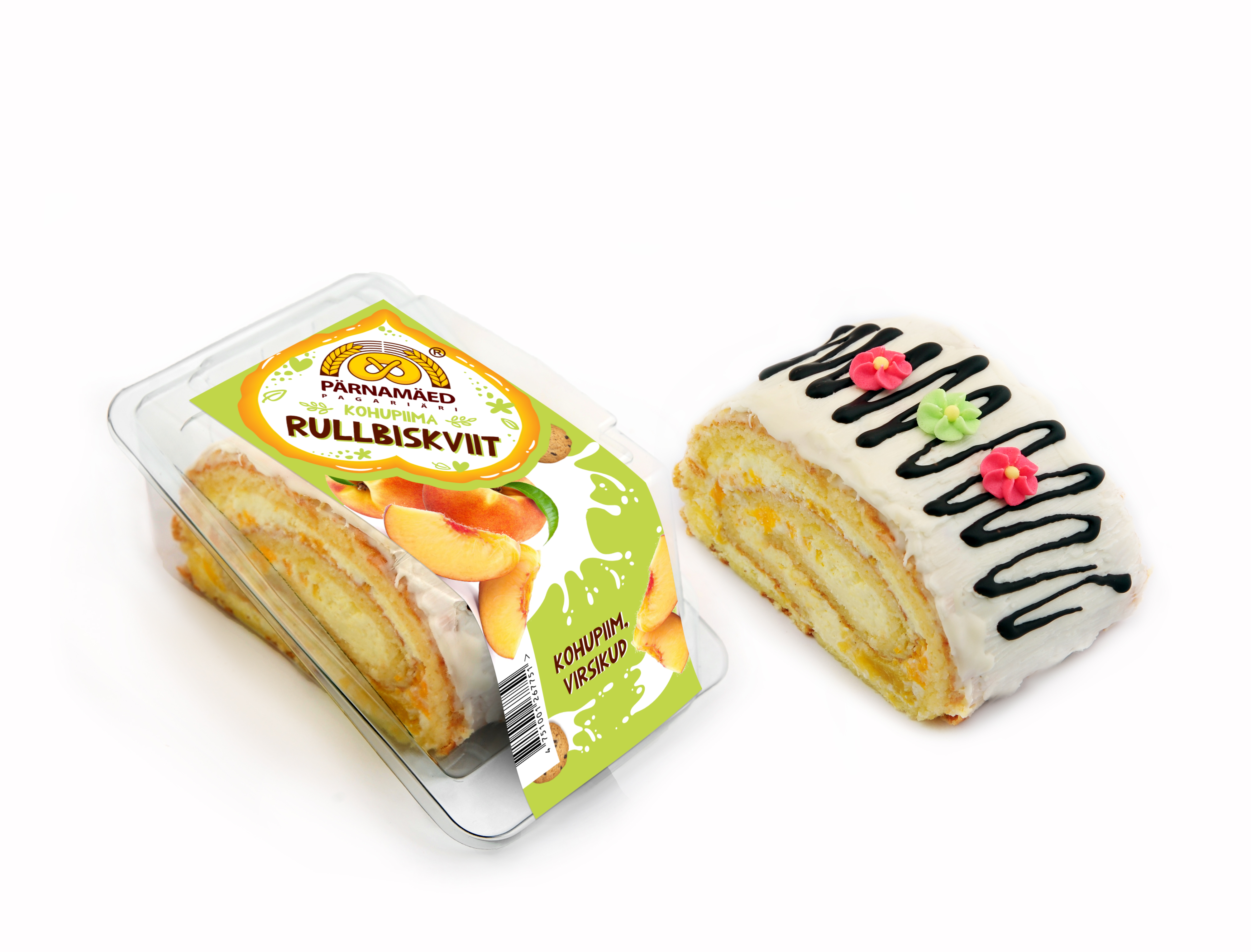 Rullbiskviit kohupiima ja virsikuga